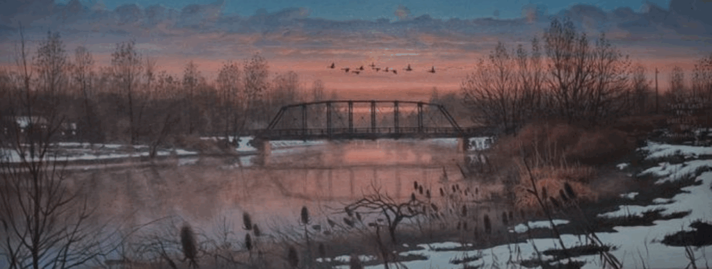 Painting by Ross Beard of O'Reilly's Bridge. 